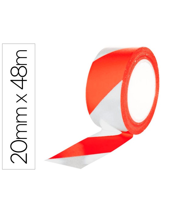 Cinta adhesiva q-connect de seguridad rojo y blanco 20 m x 48 mm