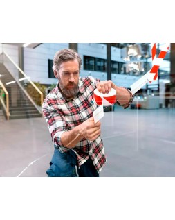 Cinta adhesiva q-connect de seguridad rojo y blanco 20 m x 48 mm