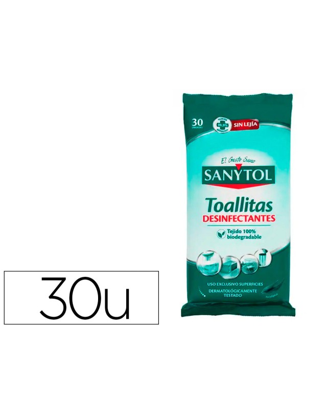 Toallita desinfectante sanytol biodegradable paquete de 30 unidades