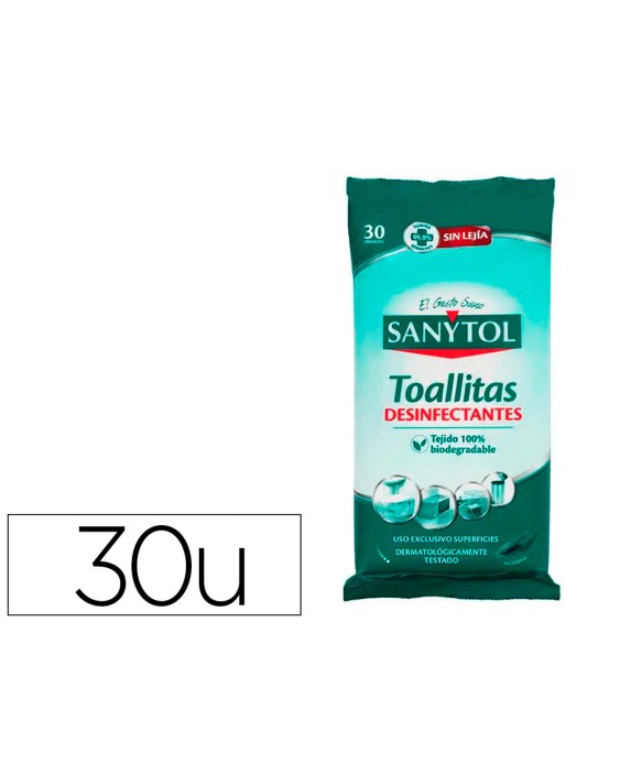 Toallita desinfectante sanytol biodegradable paquete de 30 unidades