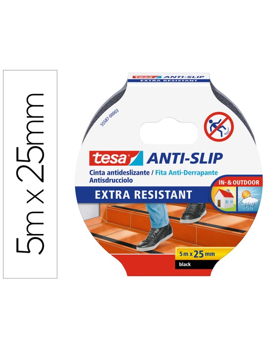 Cinta antideslizante adhesiva tesa uso interior / exterior color negro 5 m x 25 mm