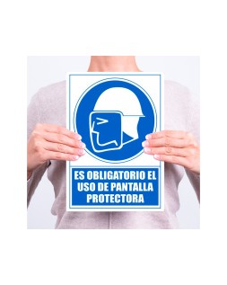 Pictograma archivo 2000 obligatorio uso de pantalla protectora pvc color azul 210x297 mm