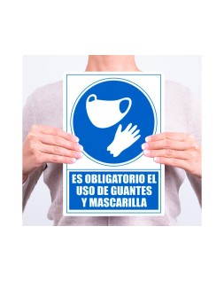 Pictograma archivo 2000 obligatorio el uso de guantes y mascarilla pvc color azul 210x297 mm