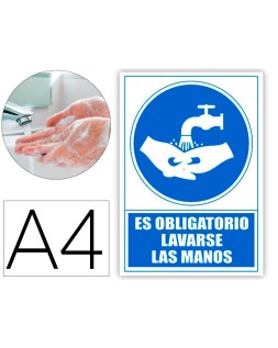Pictograma archivo 2000 obligatorio lavarse las manos pvc color azul 210x297 mm