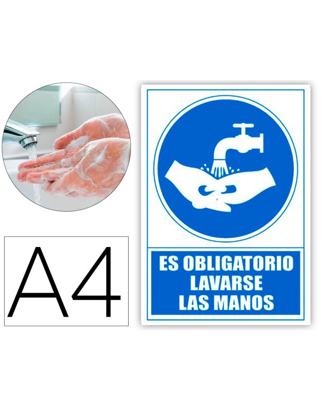 Pictograma archivo 2000 obligatorio lavarse las manos pvc color azul 210x297 mm