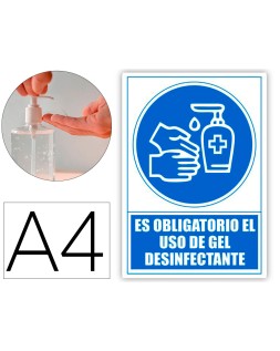 Pictograma archivo 2000 obligatorio el uso de gel desinfectante pvc color azul 210x297 mm