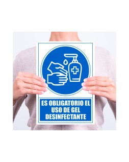 Pictograma archivo 2000 obligatorio el uso de gel desinfectante pvc color azul 210x297 mm