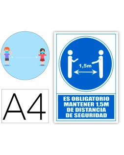 Pictograma archivo 2000 obligatorio mantener 1,5 m de distancia de seguridad pvc color azul 210x297 mm