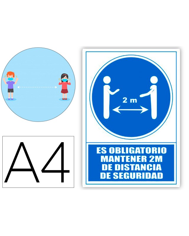 Pictograma archivo 2000 obligatorio mantener 2 m de distancia de seguridad pvc color azul 210x297 mm