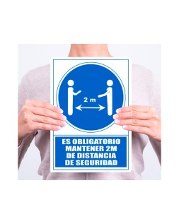 Pictograma archivo 2000 obligatorio mantener 2 m de distancia de seguridad pvc color azul 210x297 mm
