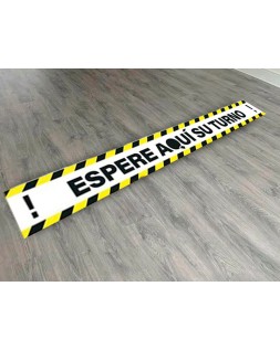 Pictograma archivo 2000 espere su turno mantega la distancia de seguridad vinilo adhesivo amarillo 100x700 mm