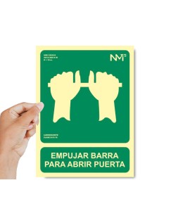 Pictograma archivo 2000 empujar barra para abrir puerta pvc verde luminiscente 224x300 mm