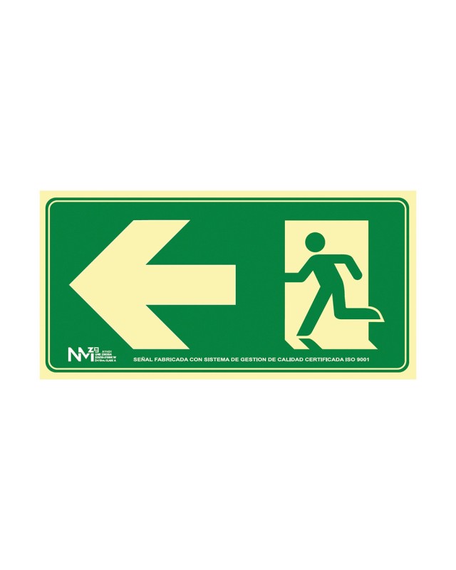 Pictograma archivo 2000 salida de emergencia izquierda pvc verde luminiscente 160x320 mm