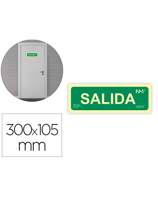 Pictograma archivo 2000 salida pvc verde luminiscente 300x105 mm pack de 2 unidades