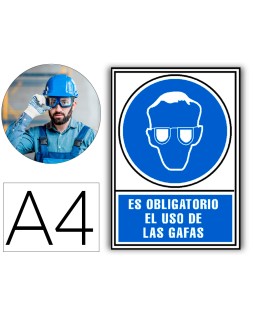 Pictograma archivo 2000 obligatorio uso de gafas pvc azul luminiscente 210x297 mm