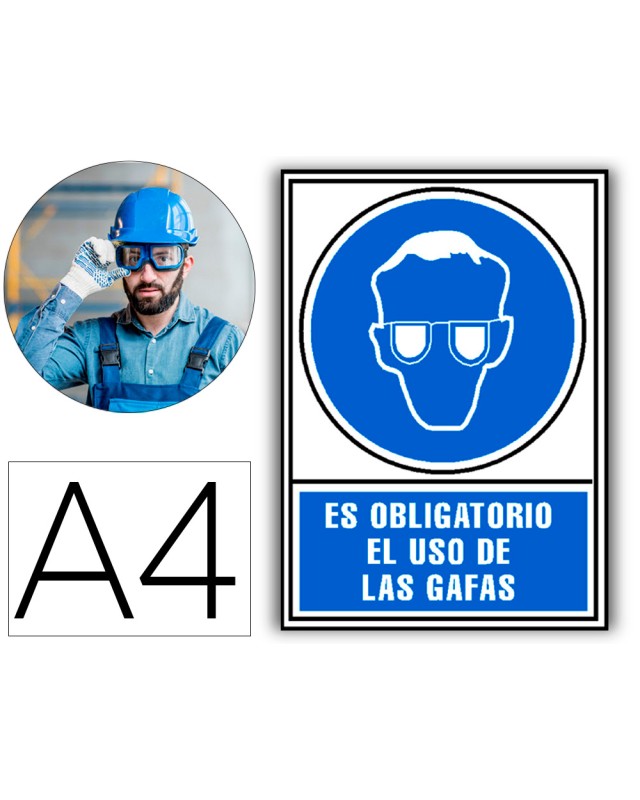 Pictograma archivo 2000 obligatorio uso de gafas pvc azul luminiscente 210x297 mm