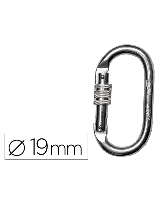 Mosqueton acero apertura 18 mm cierre rosca manual resistencia 25 kn