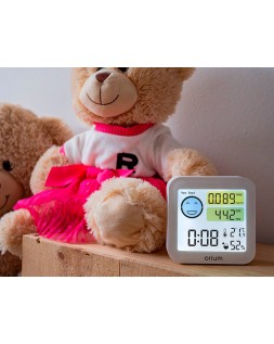 Medidor de aire orium quaelis 20 medidor de co2 y cov superficie 30 m2 pantalla lcd color blanco 8x2,5 x 8 cms