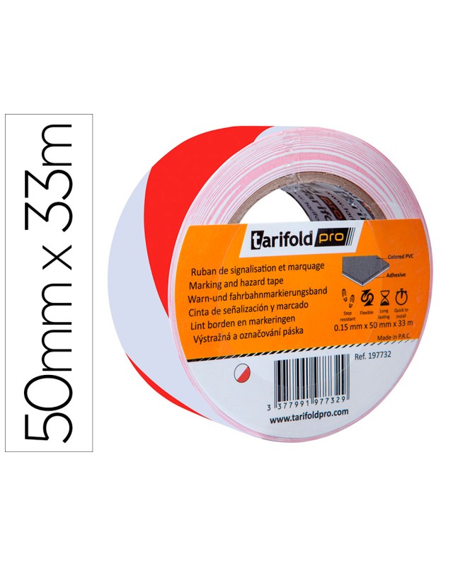 Cinta adhesiva djois seguridad para marcaje y señalizacion de suelo 33 m x 50 mm color blanco/rojo