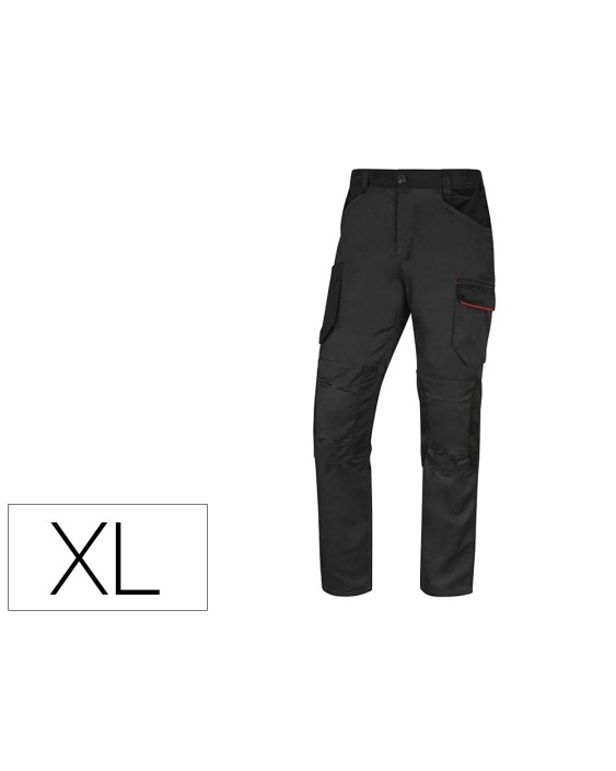 Pantalon de trabajo deltaplus con cintura elastica 7 bolsillos color gris-rojo talla xl
