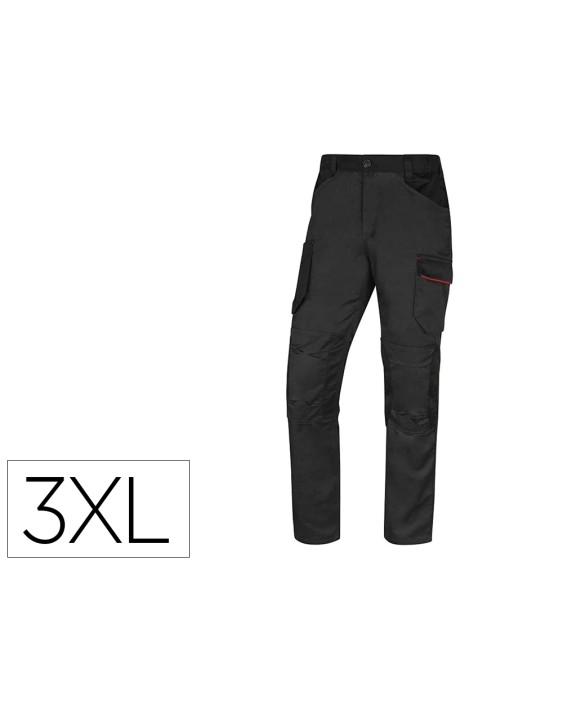 Pantalon de trabajo deltaplus con cintura elastica 7 bolsillos color gris-rojo talla 3xl