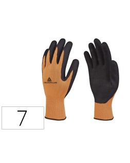 Guantes deltaplus poliester impregando latex palma y dedos naranja fluor/negro talla 7