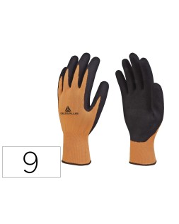 Guantes deltaplus poliester impregando latex palma y dedos naranja fluor/negro talla 9