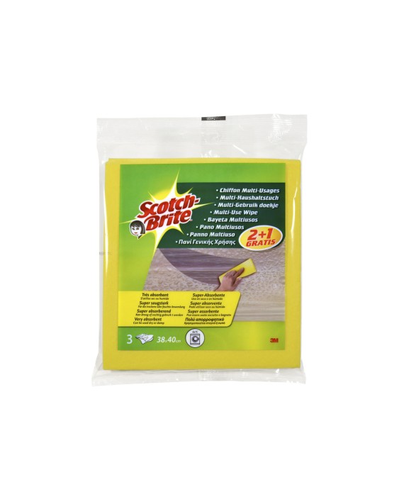 Bayeta multiuso 3m scotch brite amarilla pack 2 unidades + 1 gratis