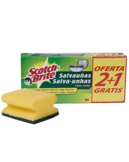 Estropajo salvauñas scotch brite fibra verde paquete 2+1 gratis