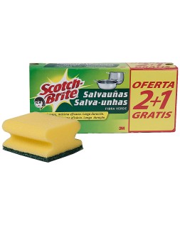 Estropajo salvauñas scotch brite fibra verde paquete 2+1 gratis
