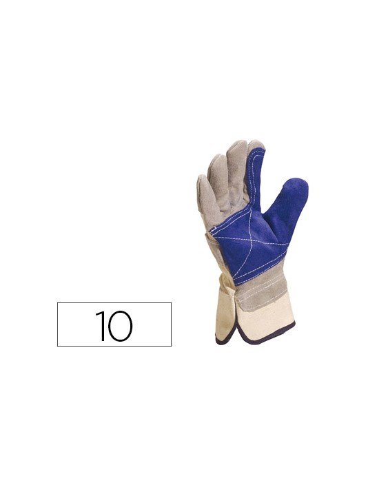 Guantes deltaplus docker serraje vacuno reforzado ideal para trabajos intensivo color gris-azul talla 10