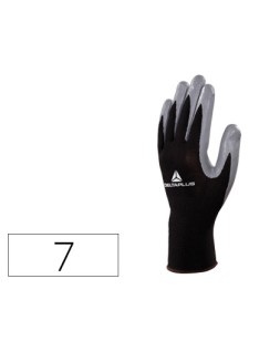 Guantes deltaplus de punto poliester palma de nitrilo especial para mecanica grasas aceites negro-gris talla 7