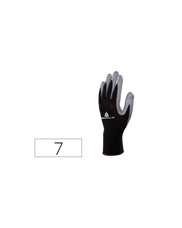 Guantes deltaplus de punto poliester palma de nitrilo especial para mecanica grasas aceites negro-gris talla 7