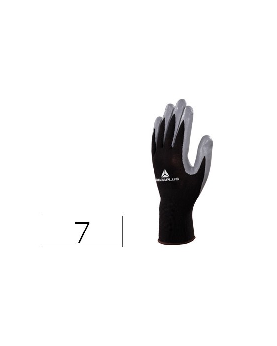 Guantes deltaplus de punto poliester palma de nitrilo especial para mecanica grasas aceites negro-gris talla 7