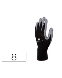 Guantes deltaplus de punto poliester palma de nitrilo especial para mecanica grasas aceites negro-gris talla 8