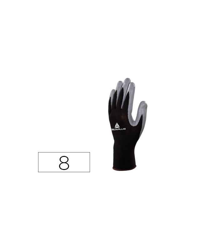 Guantes deltaplus de punto poliester palma de nitrilo especial para mecanica grasas aceites negro-gris talla 8
