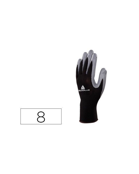 Guantes deltaplus de punto poliester palma de nitrilo especial para mecanica grasas aceites negro-gris talla 8
