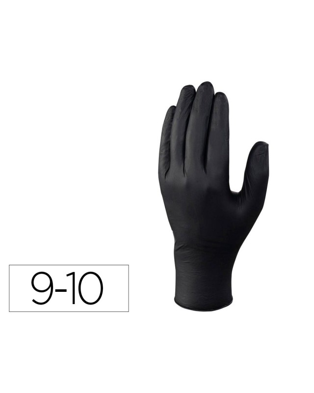 Guantes deltaplus de nitrilo desechable negro caja de 100 unidades talla 9-10