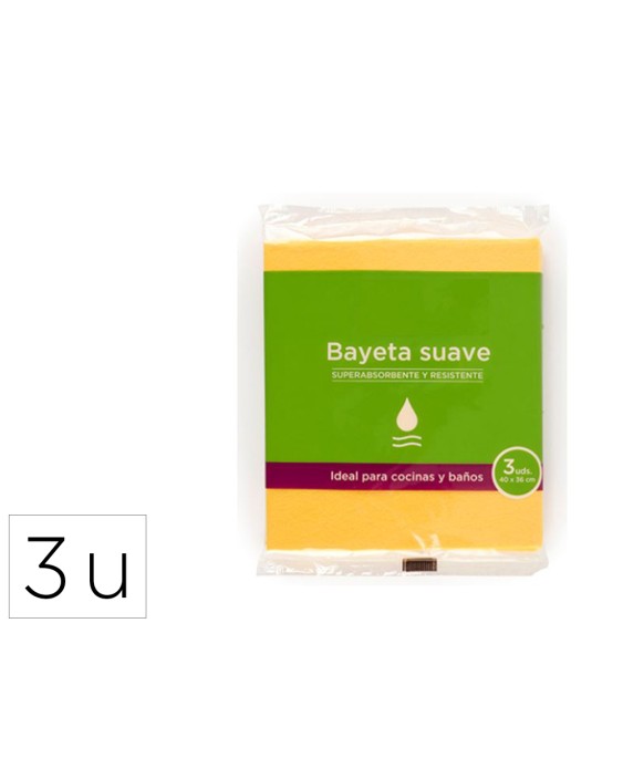 Bayeta suave amarilla para cocinas y baños 40x36cm pack de 3 unidades