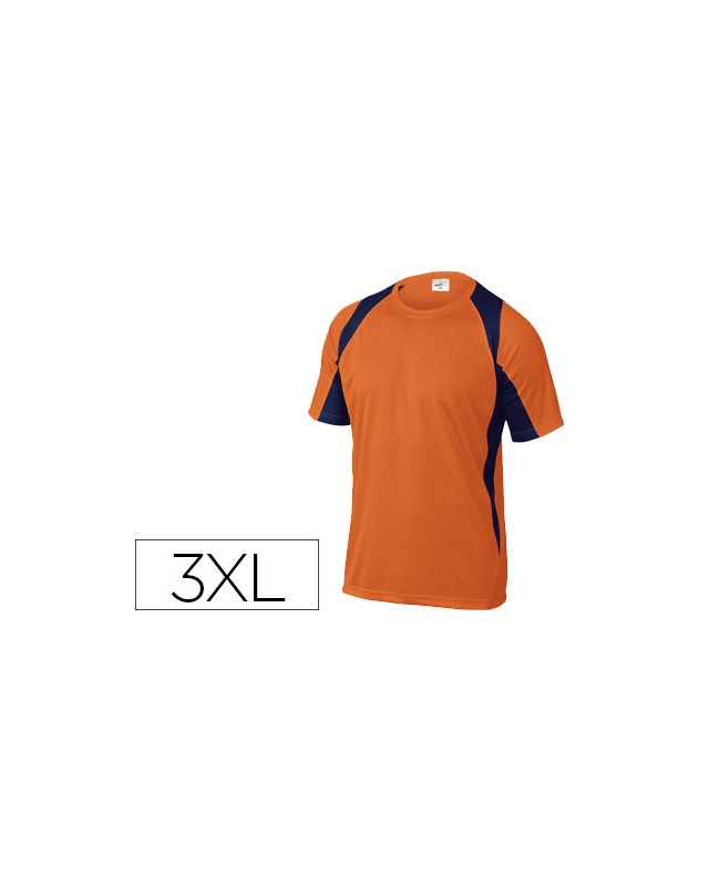 Camiseta deltaplus poliester manga corta cuello redondo tratamiento secado rapido color naranja-marino talla 3xl