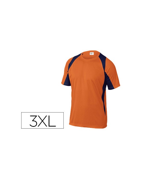 Camiseta deltaplus poliester manga corta cuello redondo tratamiento secado rapido color naranja-marino talla 3xl