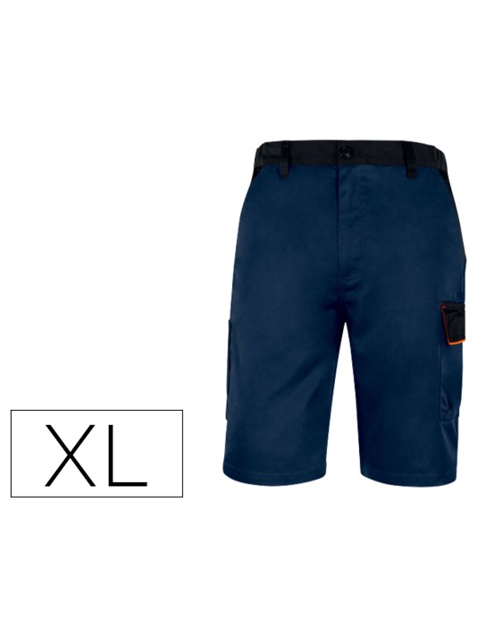 Pantalon de trabajo deltaplus bermuda cintura ajustable 5 bolsillo color azul naranja talla xl