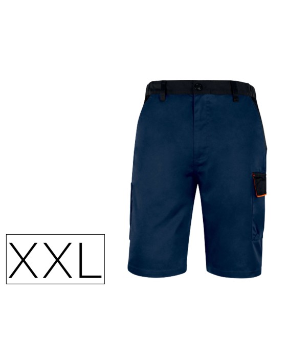 Pantalon de trabajo deltaplus bermuda cintura ajustable 5 bolsillos color azul naranjatalla xxl