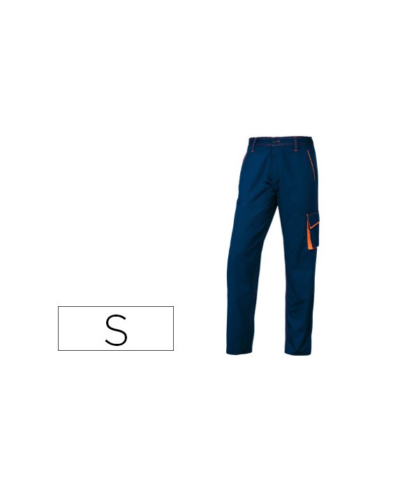 Pantalon de trabajo deltaplus cintura ajustable 5 bolsillos color azul naranja talla s