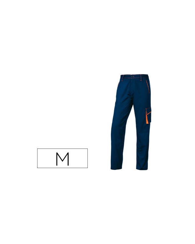 Pantalon de trabajo deltaplus cintura ajustable 5 bolsillos color azul naranja talla m