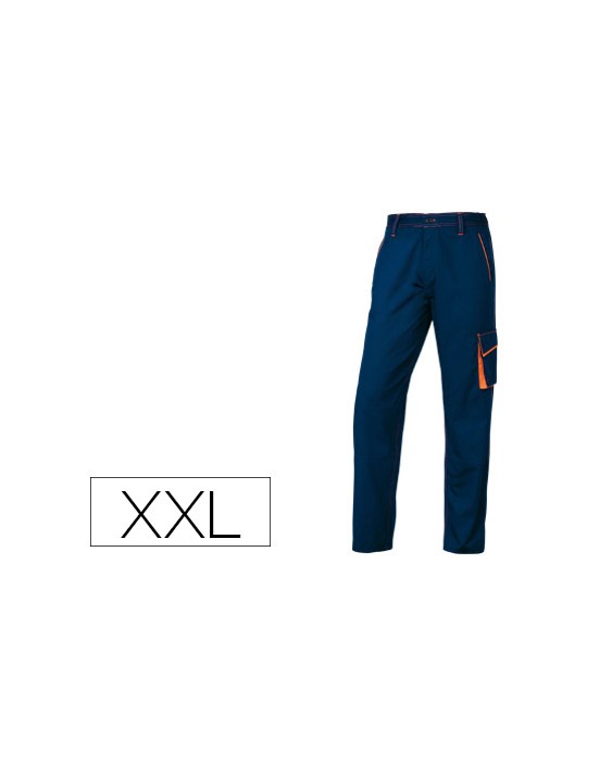 Pantalon de trabajo deltaplus cintura ajustable 5 bolsillos color azul naranja talla xxl