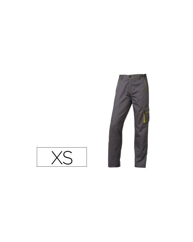 Pantalon de trabajo deltaplus cintura ajustable 5 bolsillos color gris verde talla xs