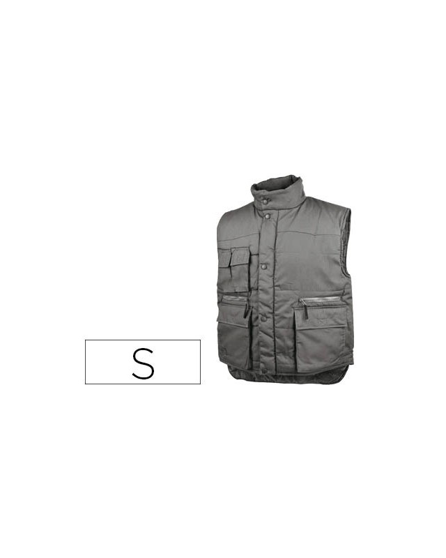 Chaleco deltaplus multibolsillos con cremallera cintura elastica protege riñones gris verde talla s