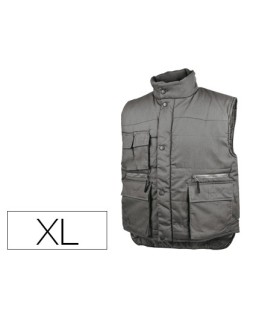 Chaleco deltaplus multibolsillos con cremallera cintura elastica protege riñones gris verde talla xl