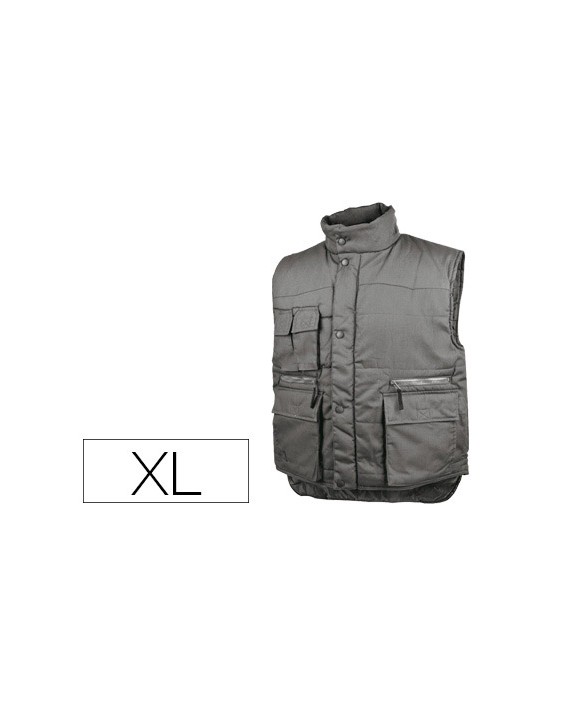 Chaleco deltaplus multibolsillos con cremallera cintura elastica protege riñones gris verde talla xl